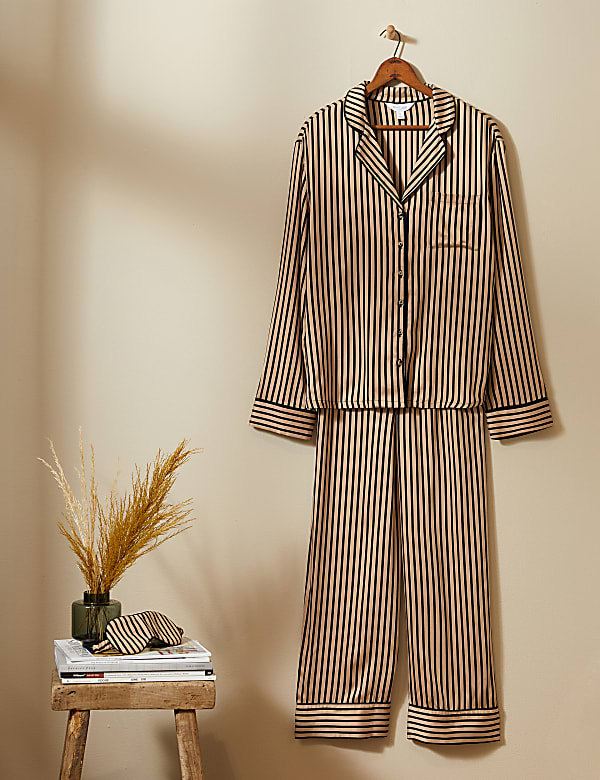 2 Pack Pure Viscose Striped Lapel Collar Pyjama Set
