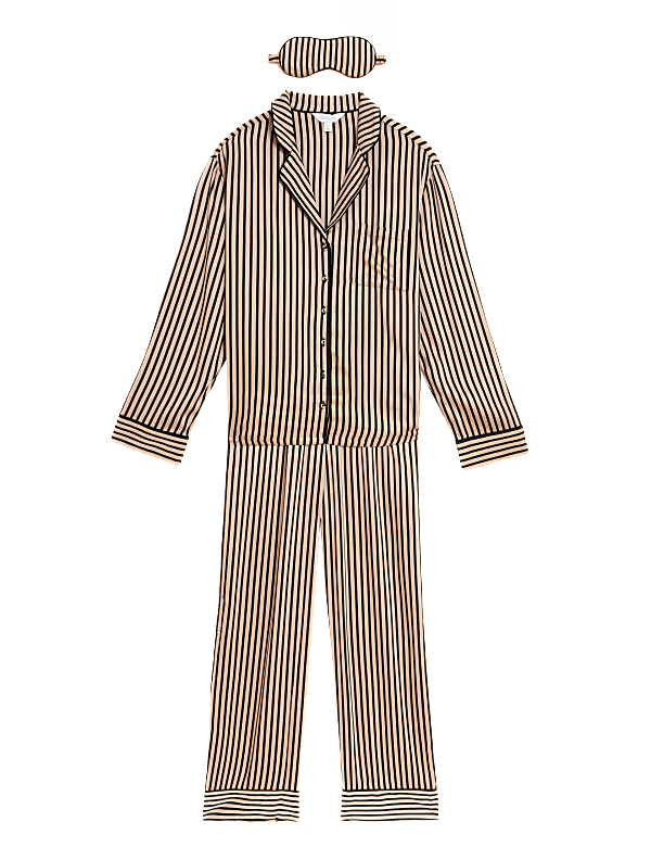 2 Pack Pure Viscose Striped Lapel Collar Pyjama Set
