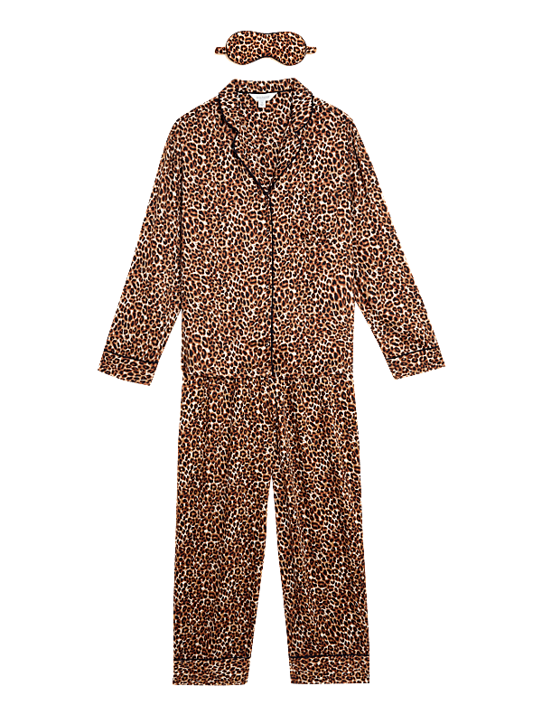 Leopard Print Pyjama Set with Eye Mask