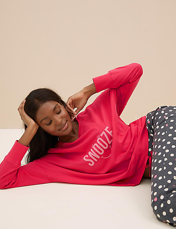 Cotton Rich Flock Slogan Pyjama Set