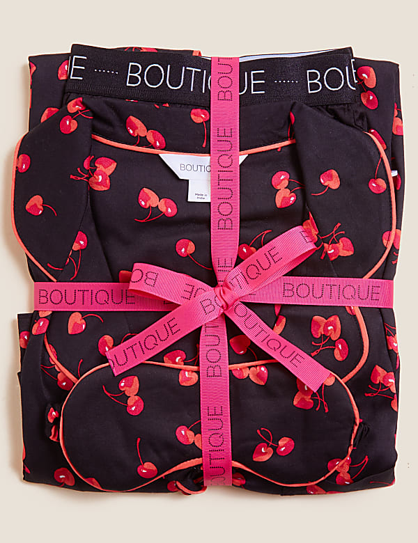 Cherry Shortie Set with Eye Mask