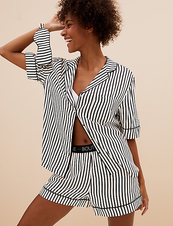 Stripe Shortie Set with Eye Mask