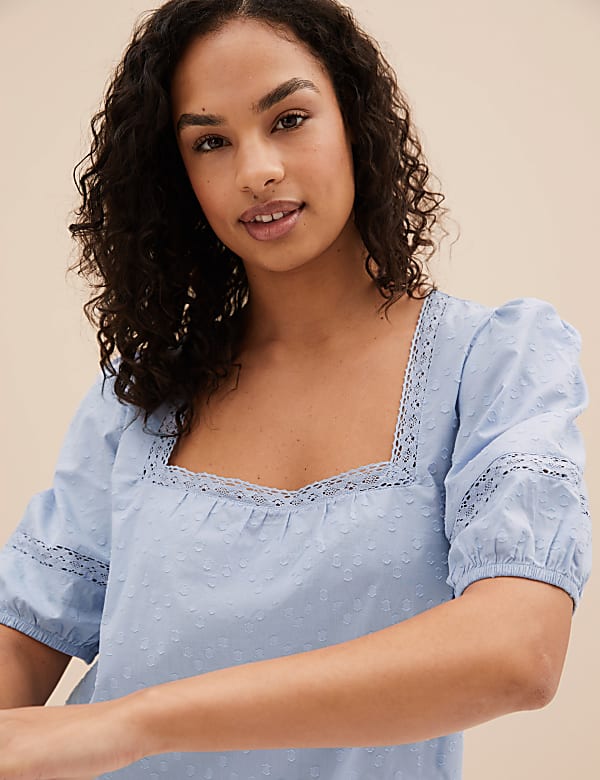 Pure Cotton Lace Trim Shortie Set