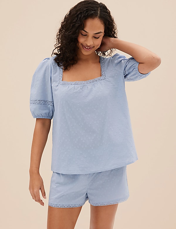 Pure Cotton Lace Trim Shortie Set