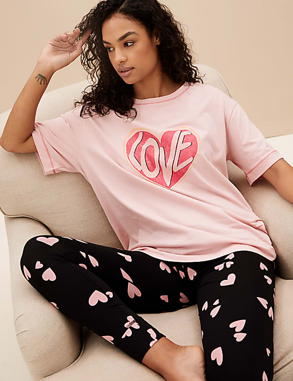 Buy Cotton Rich Love Slogan Pyjama Set at Marks Spencer