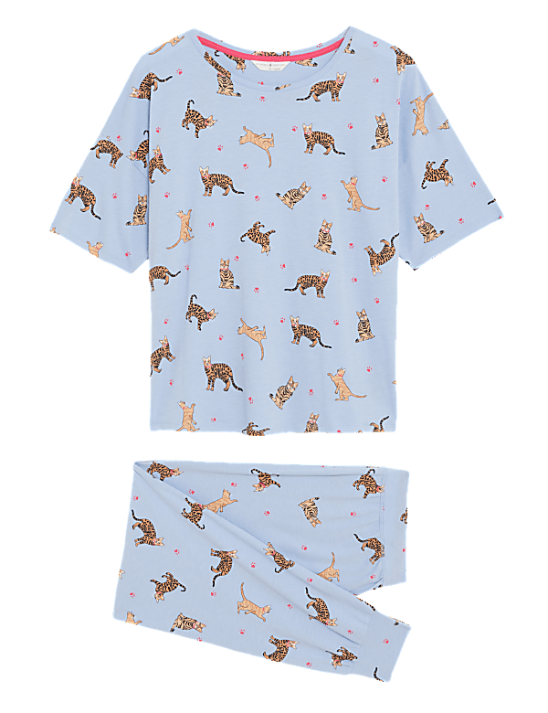 Cotton Rich Cat Print Pyjama Set