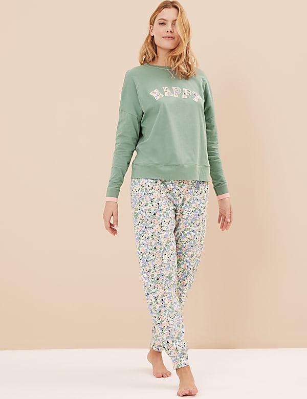 Cotton Rich Happy Slogan Pyjama Set