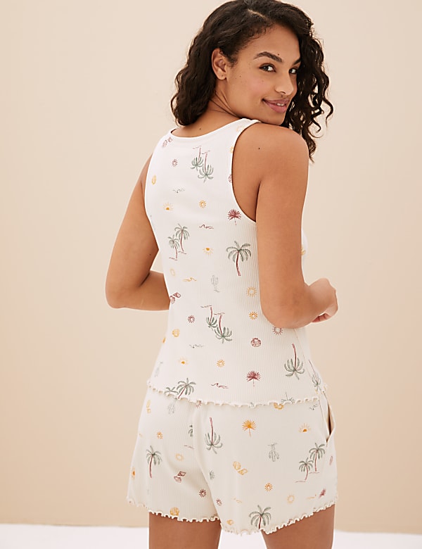 Cotton Rich Palm Tree Print Shortie Set