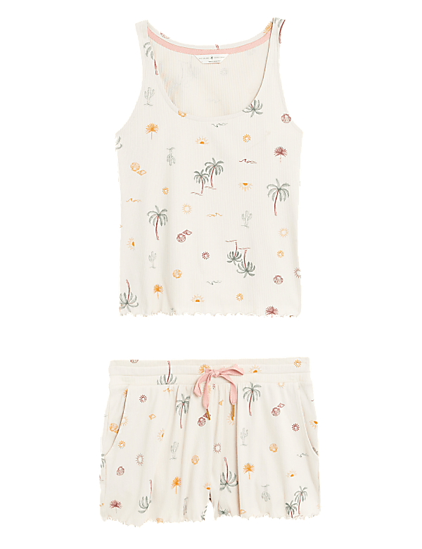 Cotton Rich Palm Tree Print Shortie Set