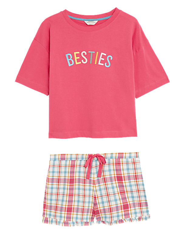 Pure Cotton Besties Slogan Shortie Set