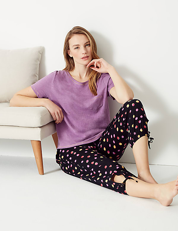 Pure Cotton Dotty Cropped Pyjama Bottoms