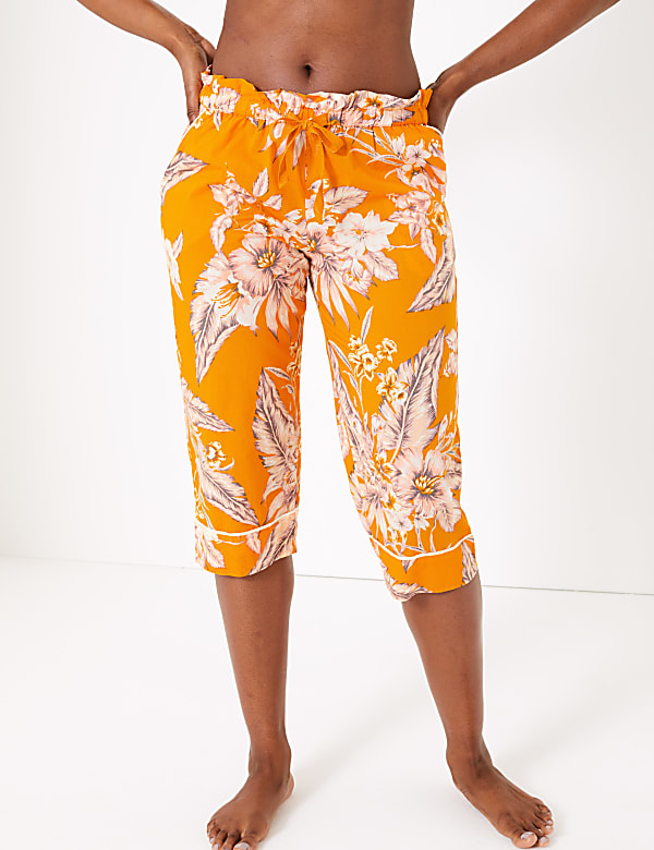 Cotton Floral Print Cropped Pyjama Bottoms