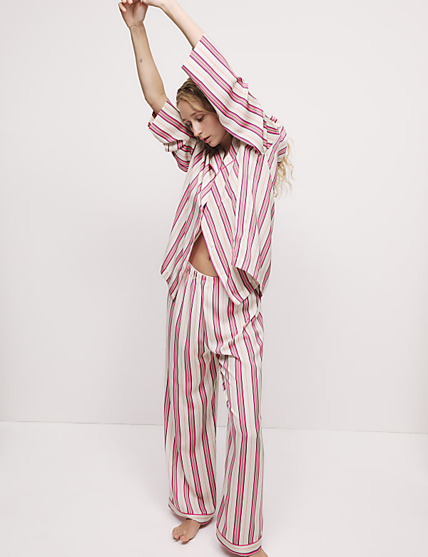 Dream Satin Striped Pyjama Set IVORY MIX Pyjama Sets M S RO