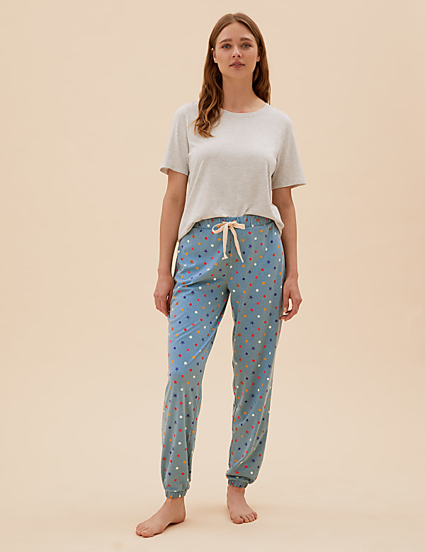 Cotton Spot Print Cuff Joggers
