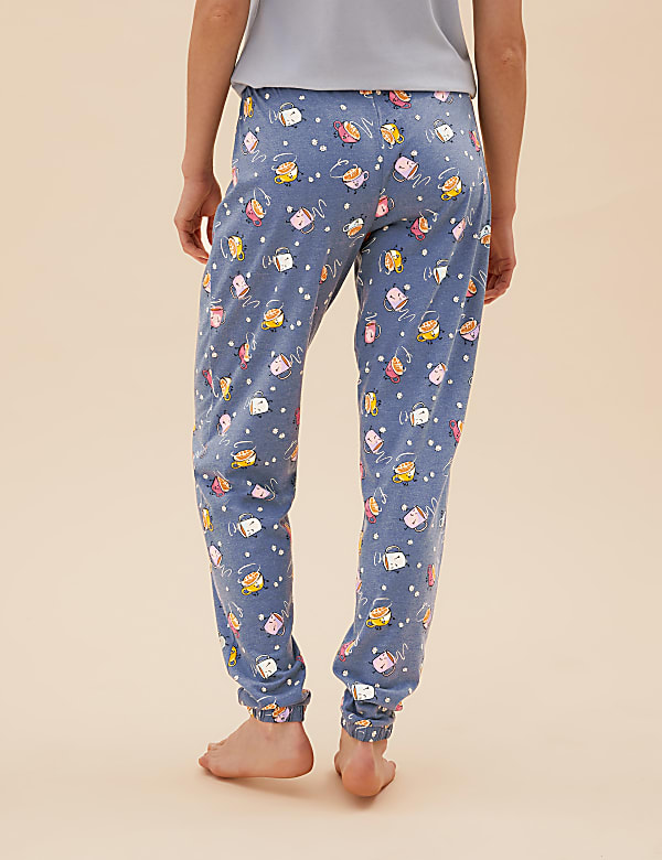 Cotton Coffee Cup Print Cuff Joggers