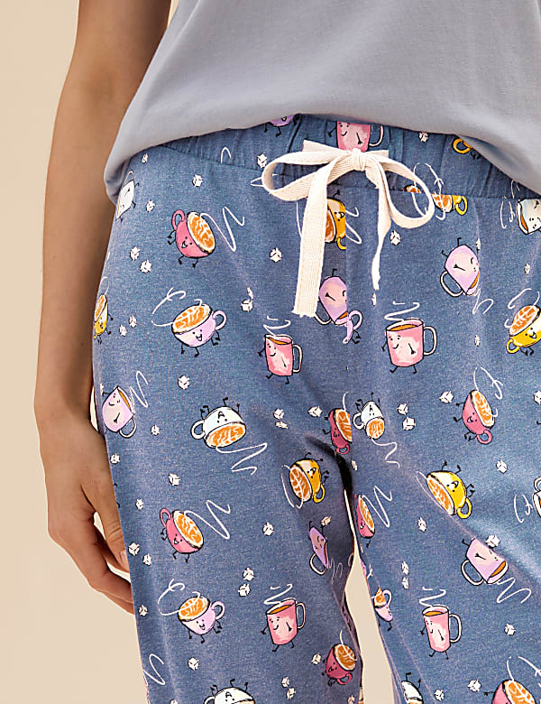 Cotton Coffee Cup Print Cuff Joggers