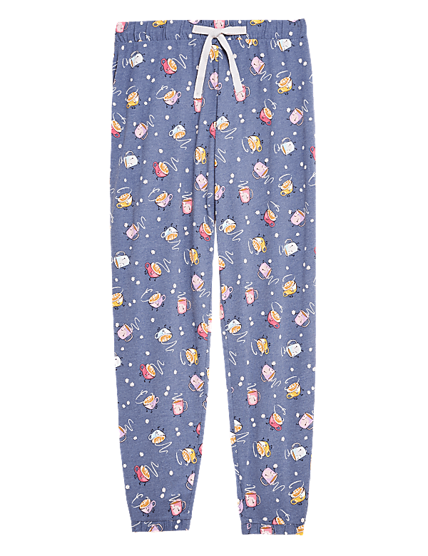 Cotton Coffee Cup Print Cuff Joggers