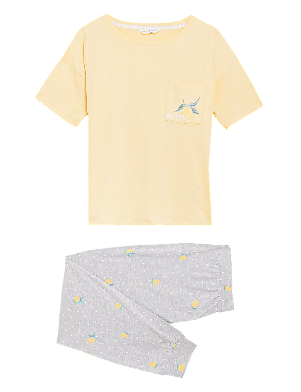 Pure Cotton Printed Crew Neck Pyjama Set