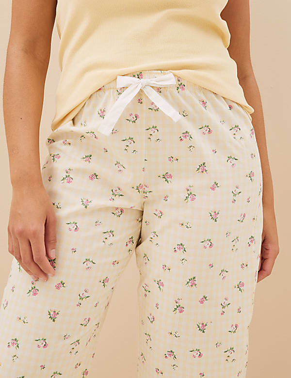 Pure Cotton Gingham Floral Pyjama Bottoms