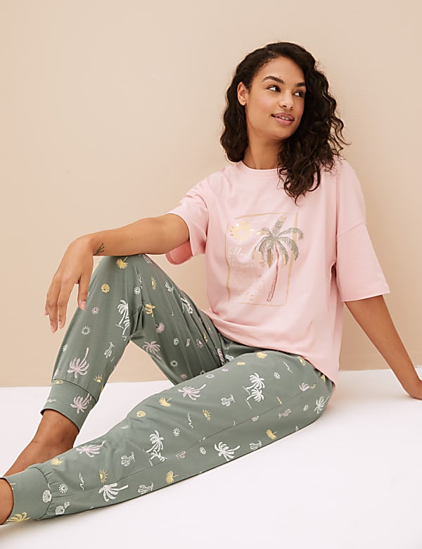 Pure Cotton Palm Cuffed Hem Pyjama Bottoms