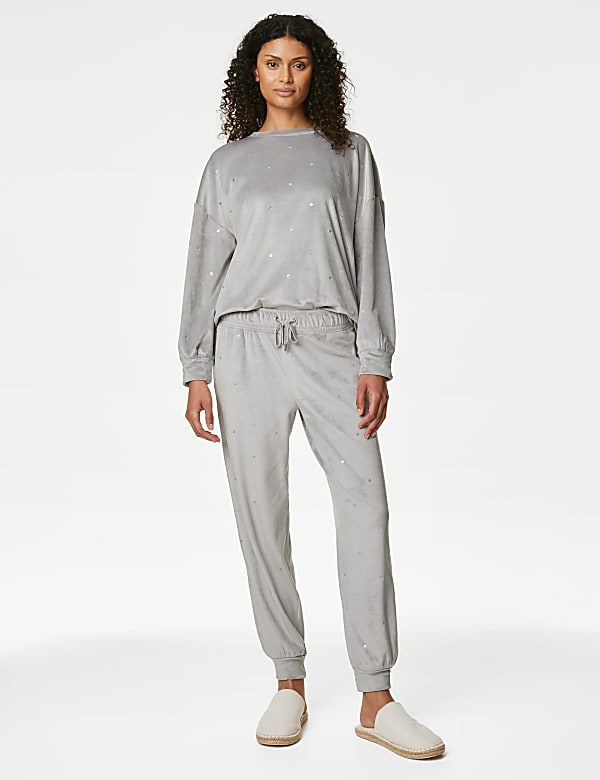 Flexifit Velour Polka Dot Lounge Joggers SILVER GREY Joggers M S CH