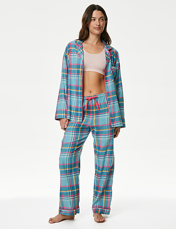 Cotton Blend Checked Pyjama Bottoms BLUE MIX Pyjamas M S CA