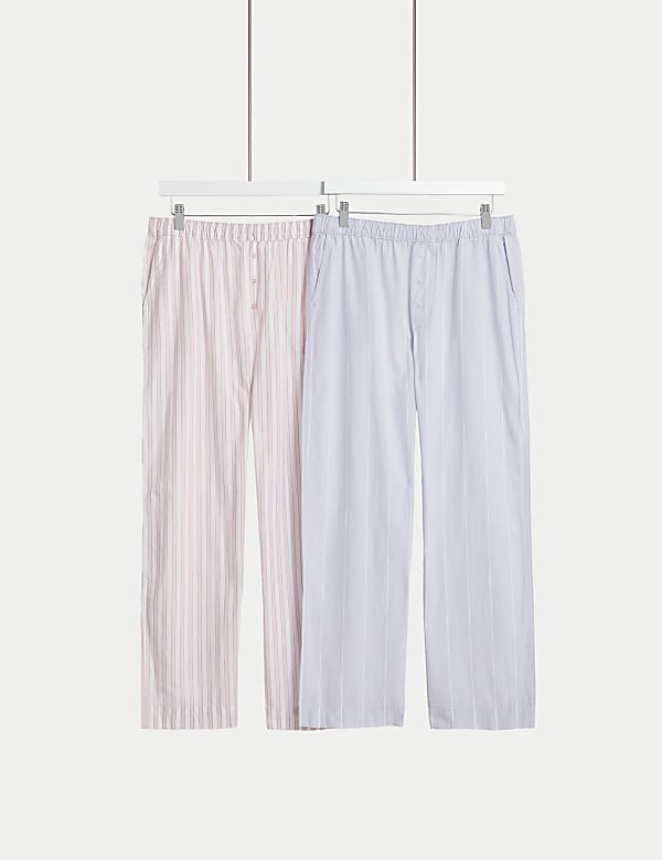 2pk Cool Comfort™ Pure Cotton Striped Pyjama Bottoms - TW