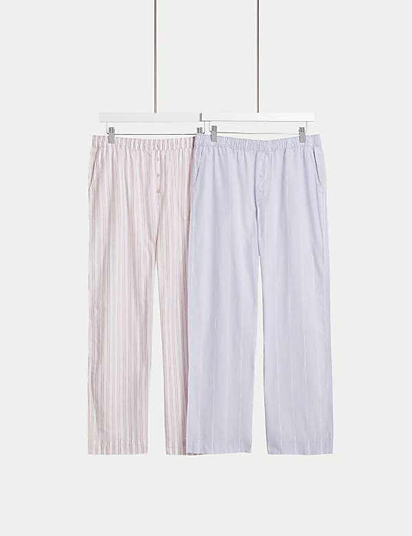 2pk Cool Comfort™ Pure Cotton Striped Pyjama Bottoms
