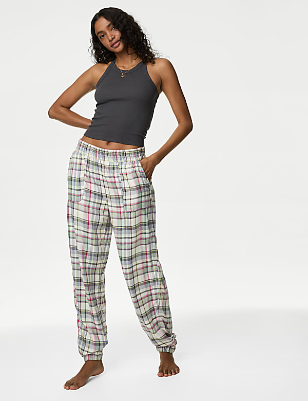 Checked Cuffed Hem Pyjama Bottoms - JE