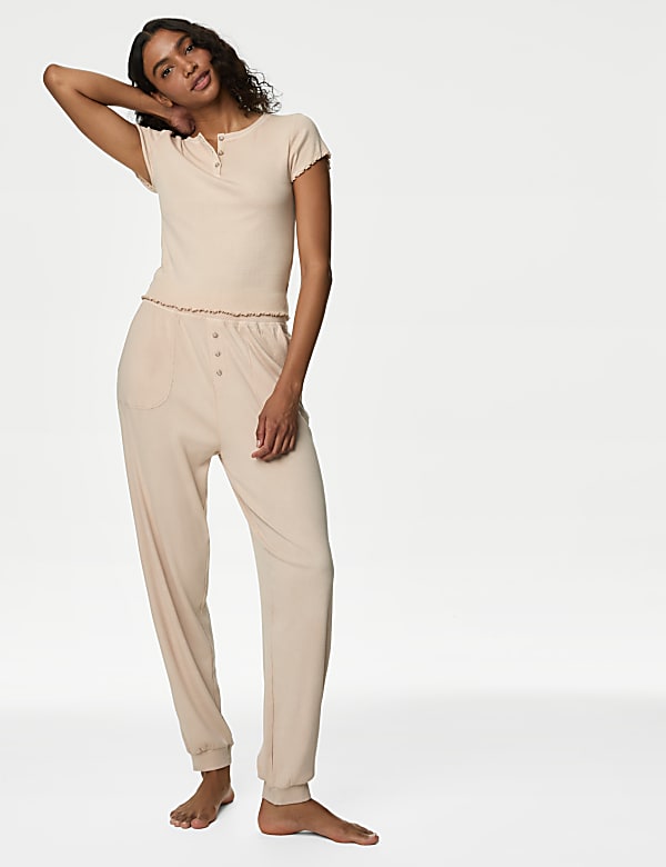 Cotton Rich Rib Lounge Joggers - GR