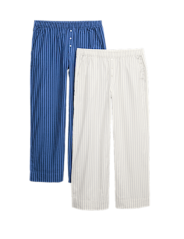 2pk Pure Cotton Striped Pyjama Bottoms