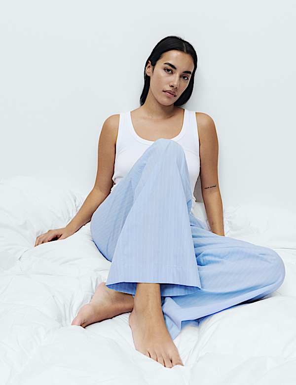 Pure Cotton Striped Wide Leg Pyjama Bottoms - BE