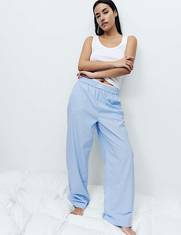 Pure Cotton Striped Wide Leg Pyjama Bottoms - BE
