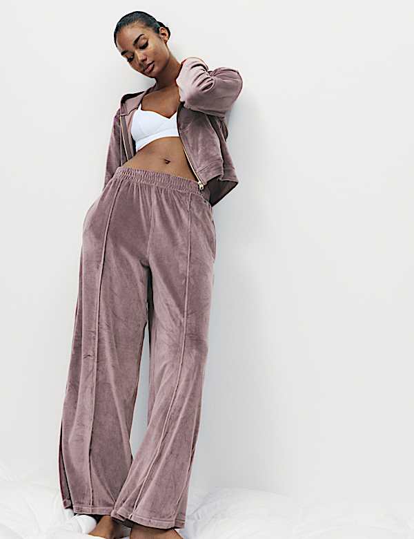 Velour Wide Leg Joggers - AL