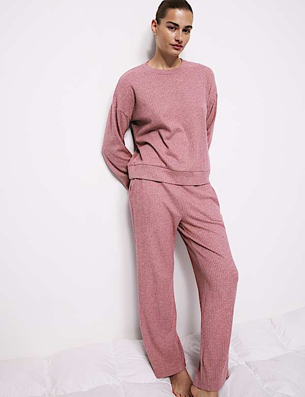 Ribbed Wide Leg Pyjama Bottoms - NL