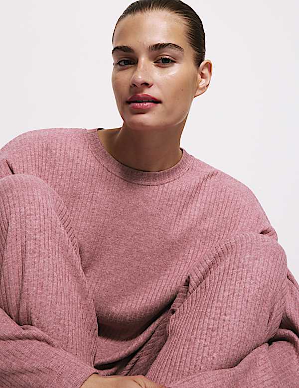 Ribbed Wide Leg Pyjama Bottoms