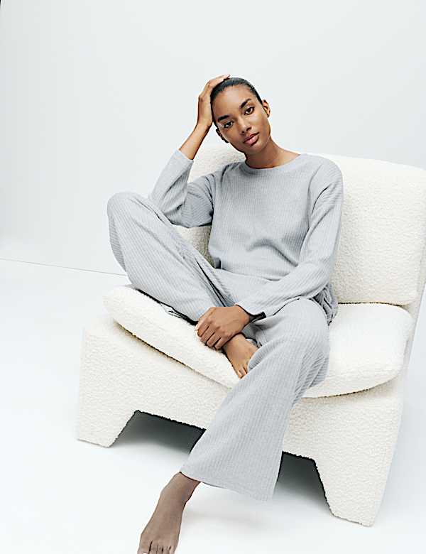 Ribbed Wide Leg Pyjama Bottoms