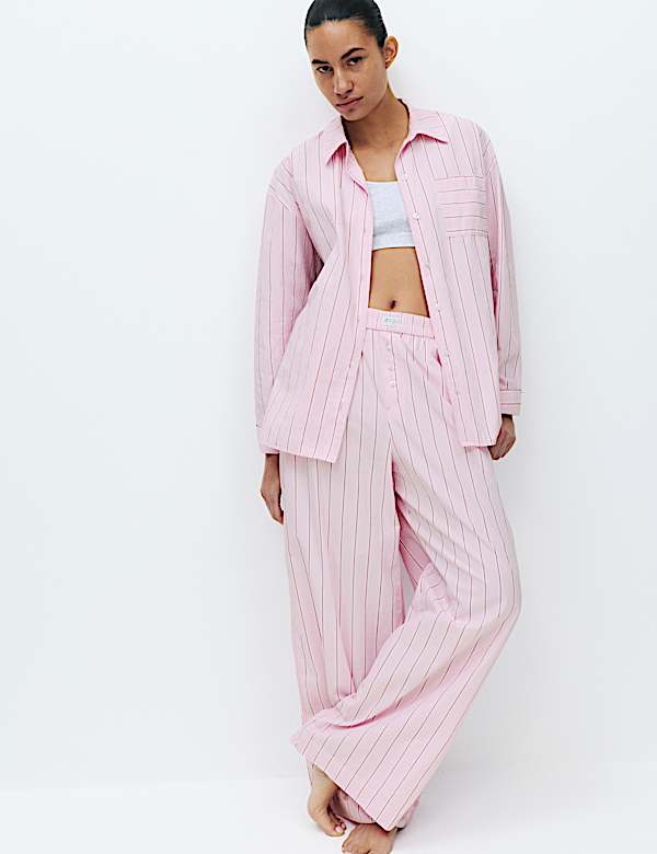 Pure Cotton Striped Wide Leg Pyjama Bottoms