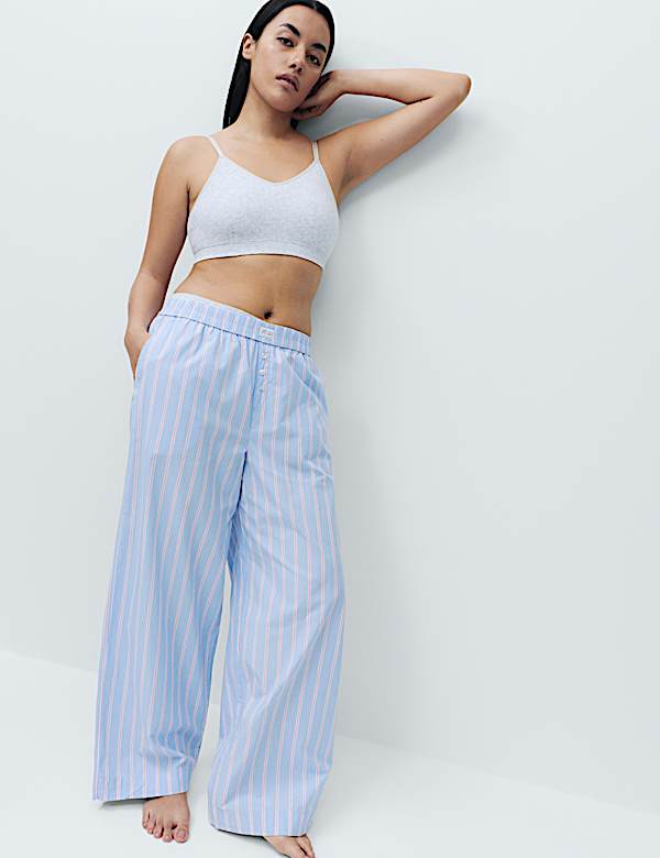 Pure Cotton Striped Wide Leg Pyjama Bottoms - MX