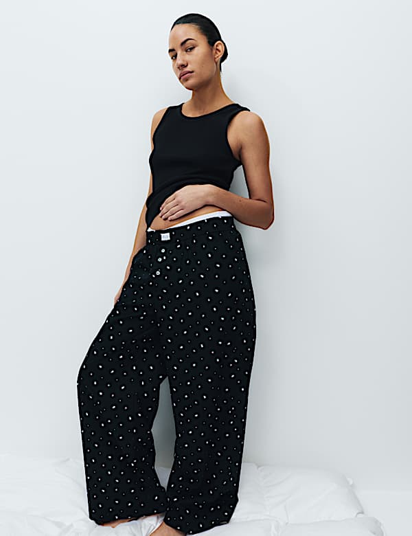 Bas de pyjama coupe large 100 % coton fleuri - BE