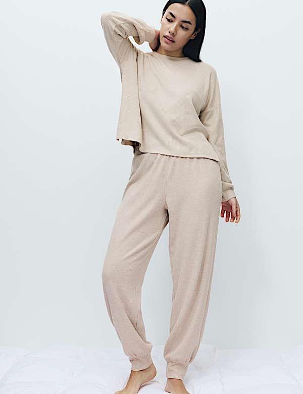 Cosy Knit Ribbed Cuffed Hem Lounge Joggers - JP