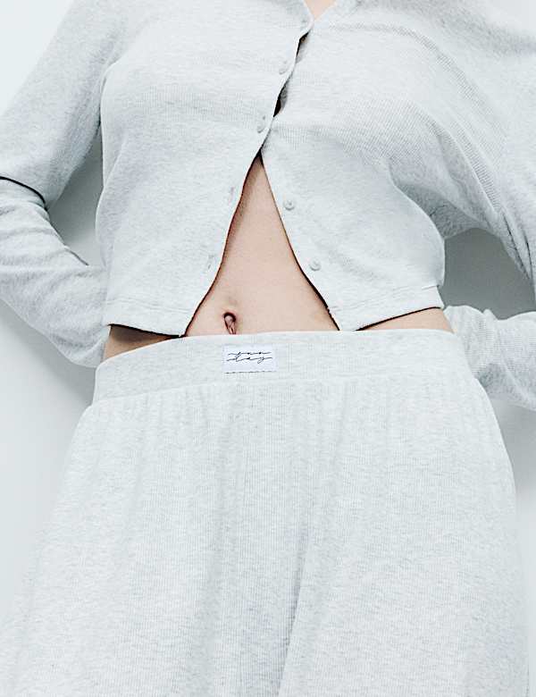 Cotton Rich Ribbed Wide Leg Pyjama Bottoms