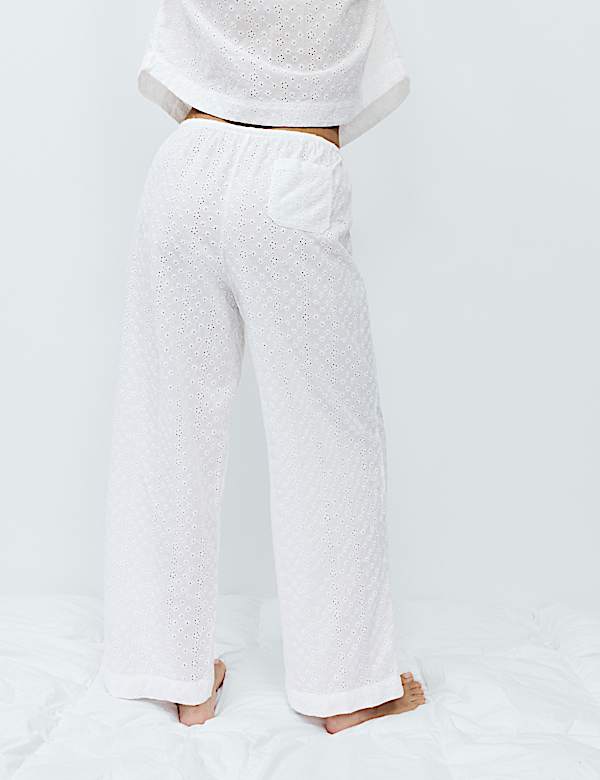 מכנסי פיג'מה עם רקמה מכותנה טהורה - IL