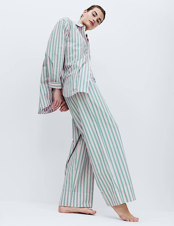 Poplin Striped Wide Leg Pyjama Bottoms - US