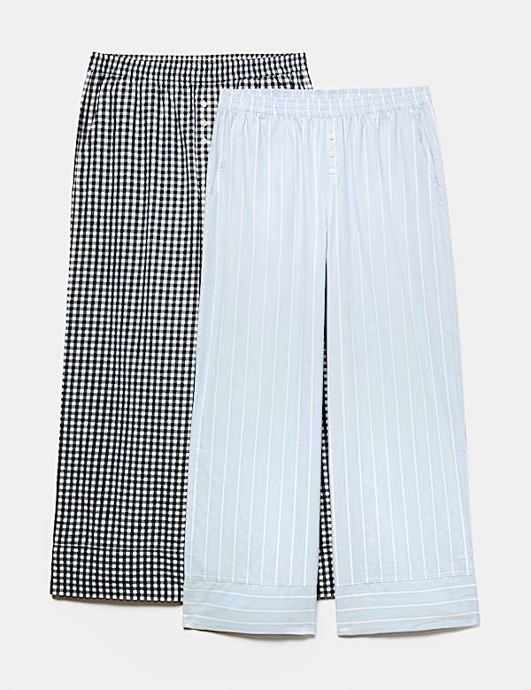 2 Pack Pure Cotton Printed Pyjama Bottoms