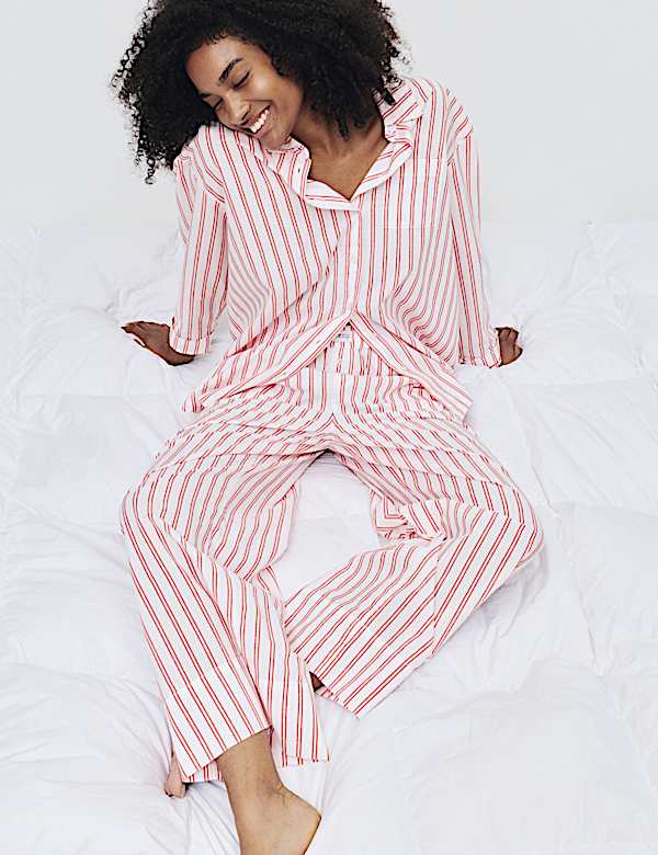 Bas de pyjama coupe large 100 % coton &agrave; rayures - BE