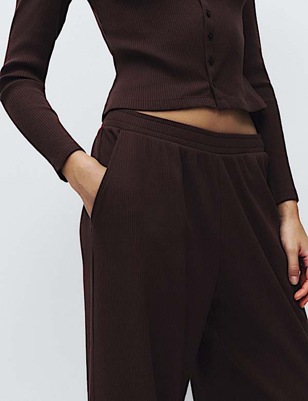 Cotton Rich Ribbed Lounge Pyjama Bottoms - JP