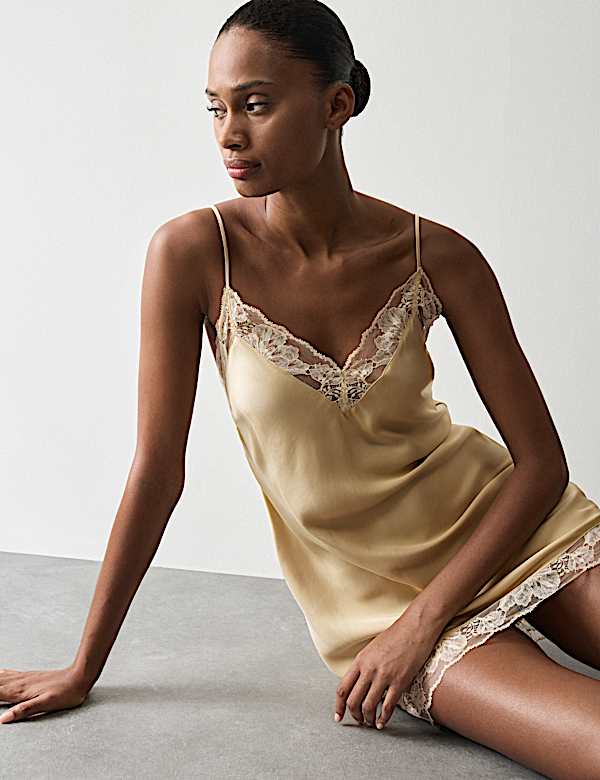 Satin Strappy Lace Detail Chemise - SI