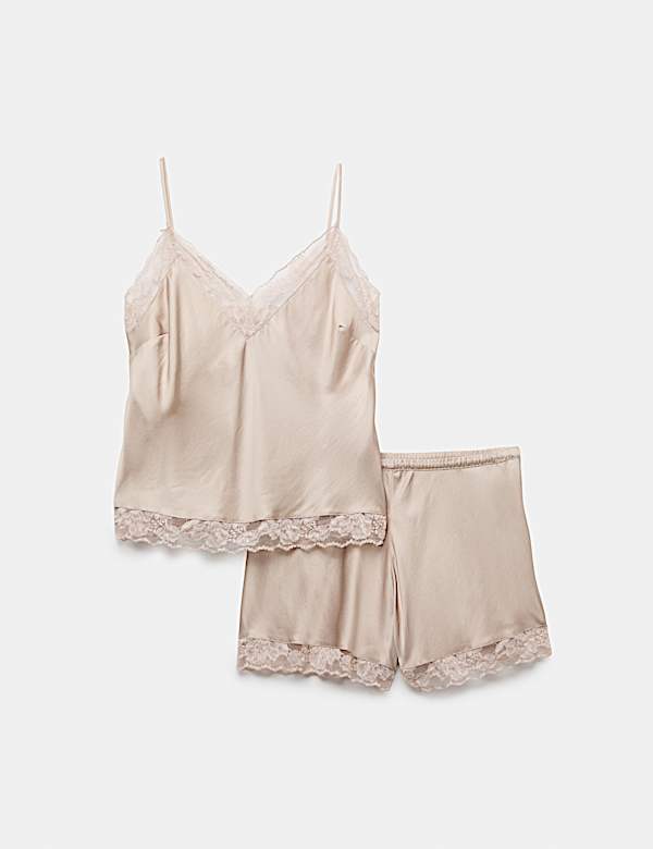 Satin Lace Detail Cami Shortie Set - CZ
