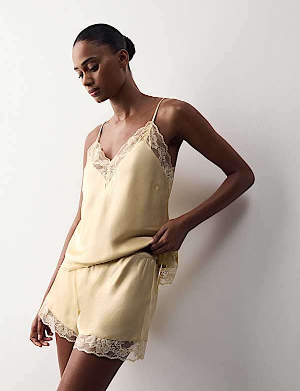 Satin Lace Detail Cami Shortie Set - US